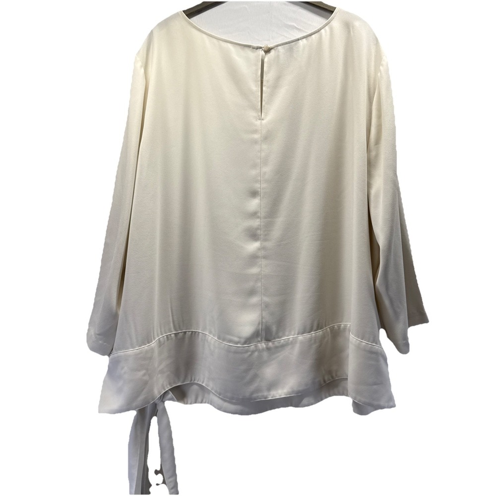 Talbots Women's Blouse Top Size‎ 20W Solid Ivory Minimalist 3/4 Sleeve Side Tie - Picture 3 of 9